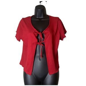 FOREVER Rose Red Open Front Ties Crop Top